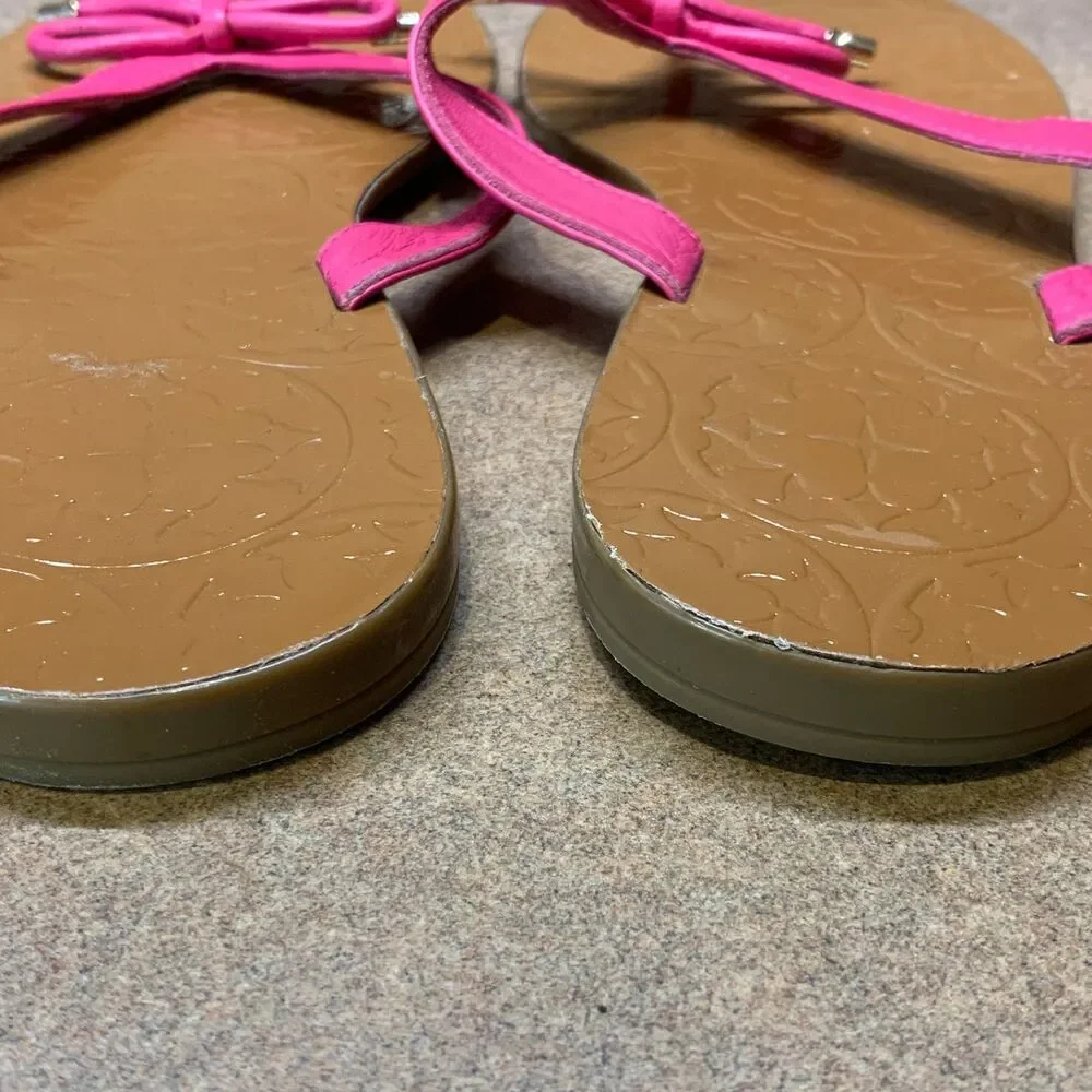 Kate Spade Hot Pink Flip Flops SZ 8. 5 Bow Charm Low Heel Girly Thong Slides